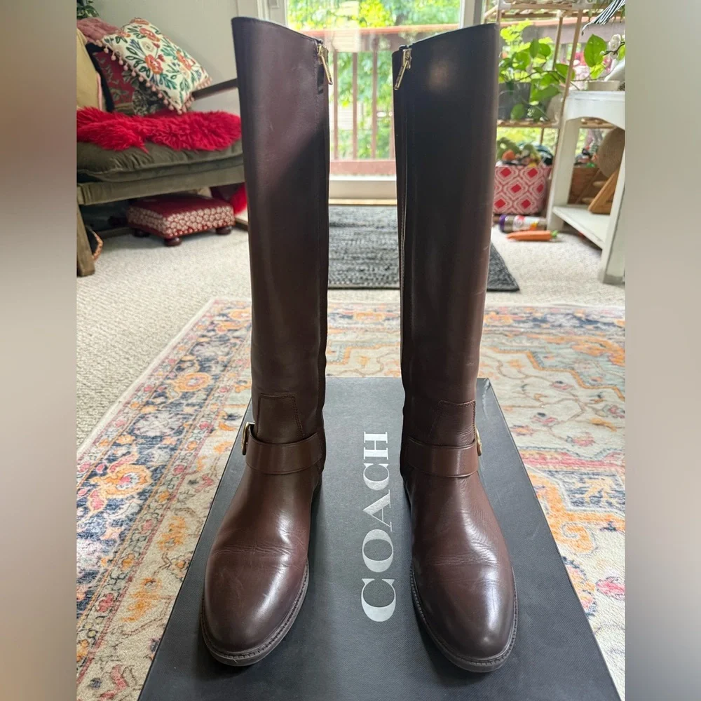 Coach Womens Ricki Riding Equestrian Leather Full-Zip Walnut Brown Boots 6.5C - Picture 4 of 6